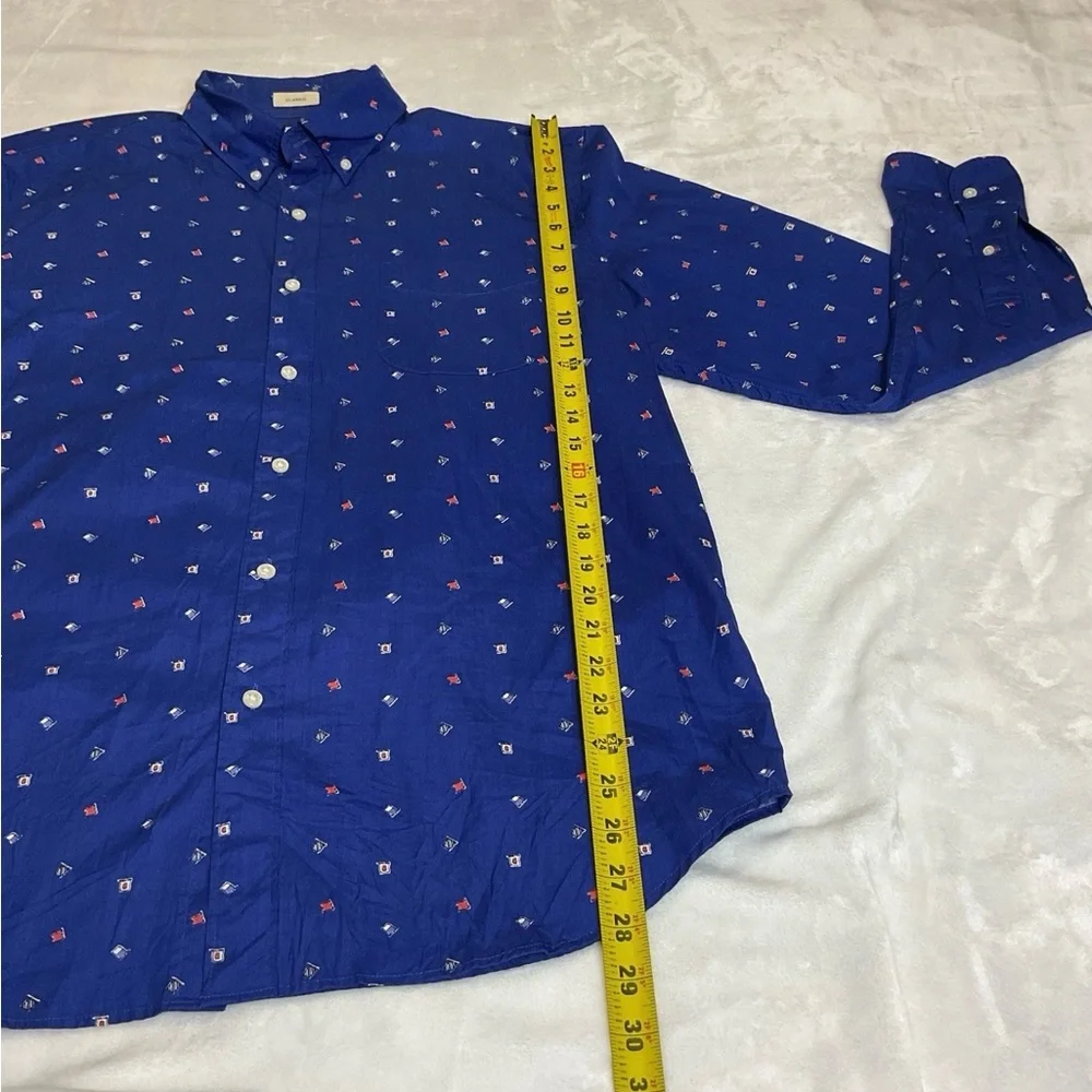 J. CREW mens Secret Wash cotton Golf Print shirt‎ Blue Size Large